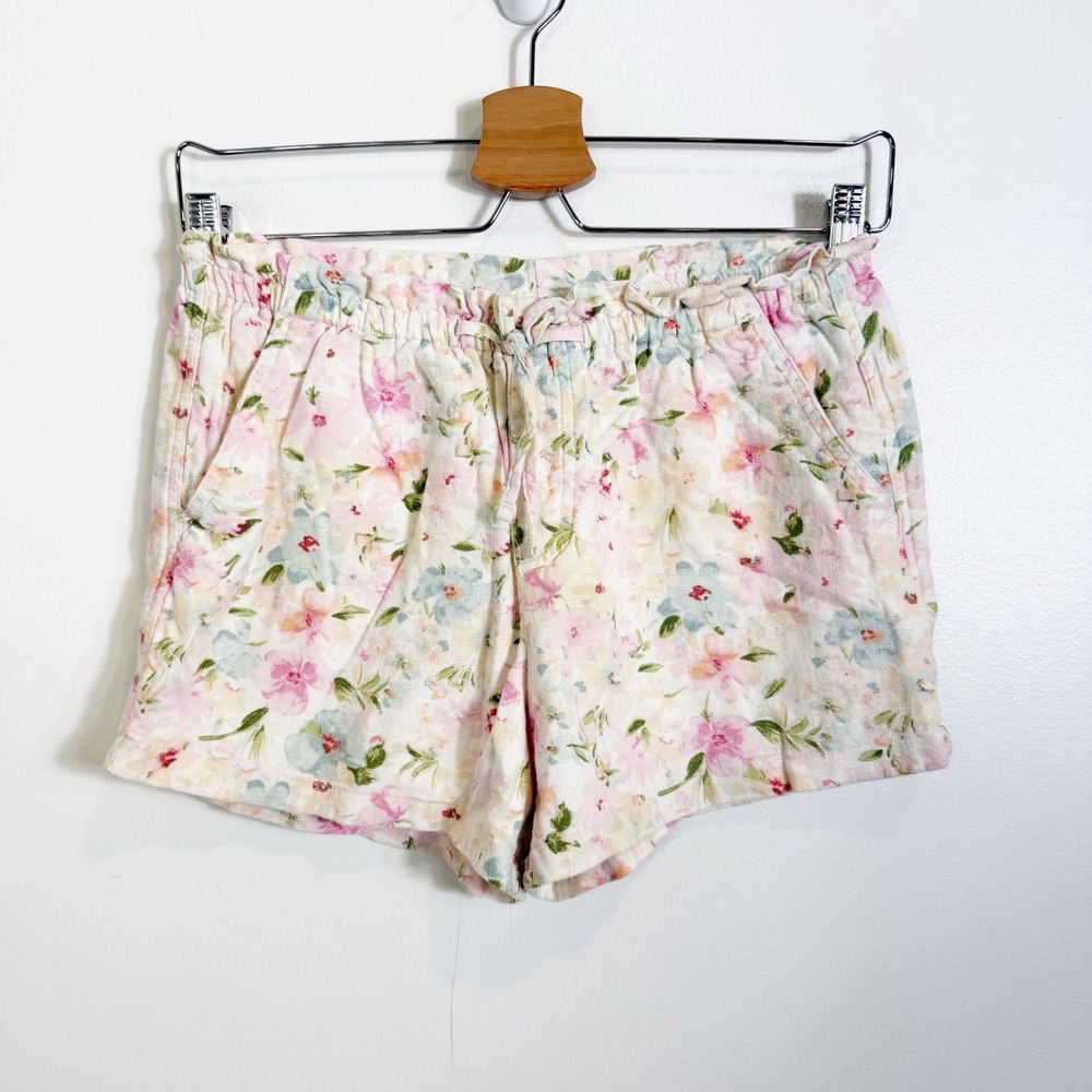 Abercrombie Kids Shorts Girls 11/12 Pink Floral Elastic Paperbag Waist Draw